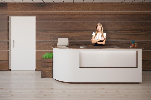 Photo female secretary at reception desk