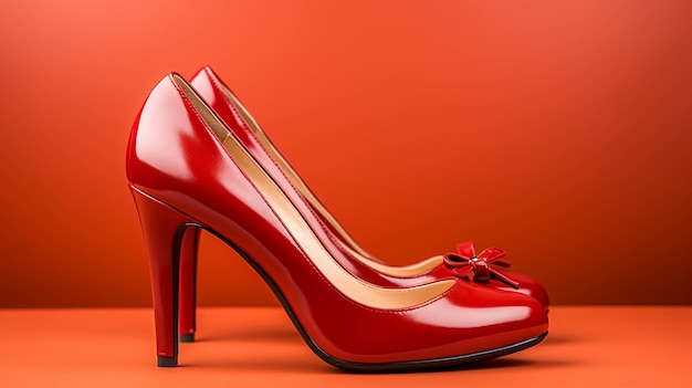 Scarpe femminili su sfondo rosso