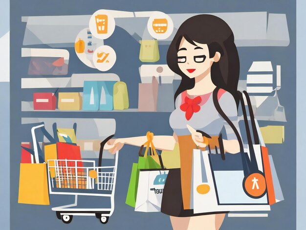 Female shopper flat icon design illustration ai generated