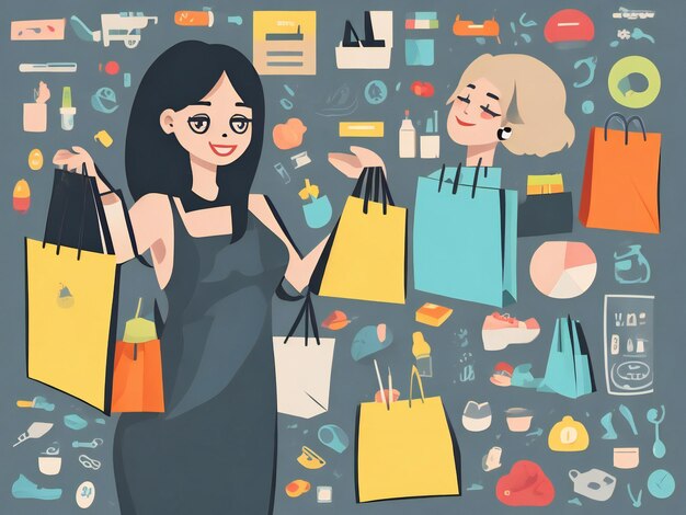 Female shopper flat icon design illustration ai generated