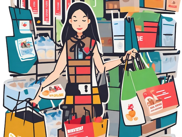 Female shopper flat icon design illustration ai generated