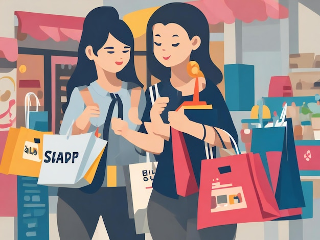 Female shopper flat icon design illustration ai generated