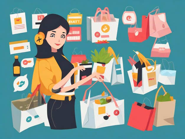 Female shopper flat icon design illustration ai generated