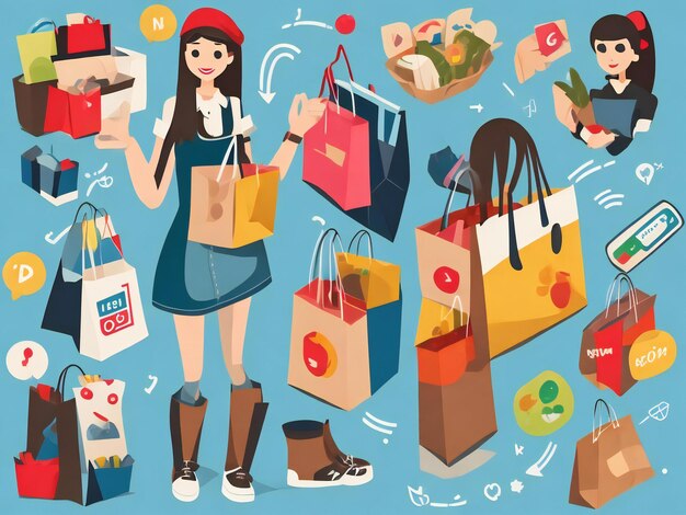 Female shopper flat icon design illustration ai generated