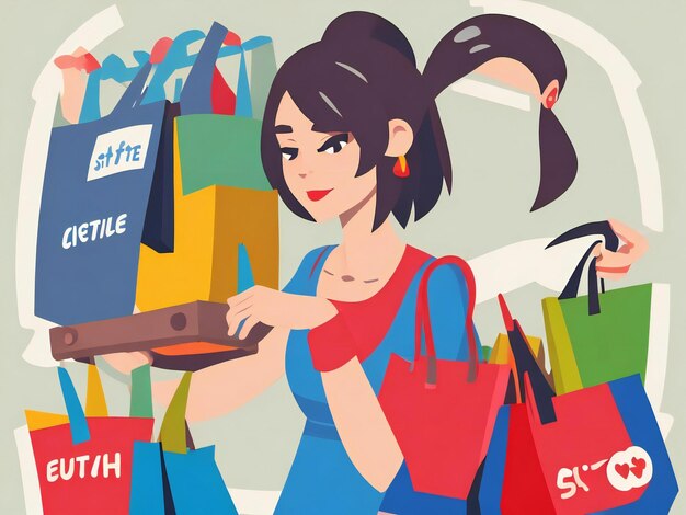 Photo female shopper flat icon design illustration ai generated