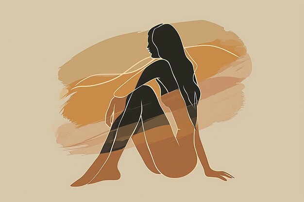 Photo female silhouette drawing hand illustration digital in the style of minimalist canvases