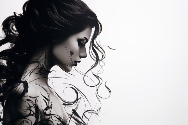 Female silhouette sketch beautiful hair as a beauty salon advertising concept