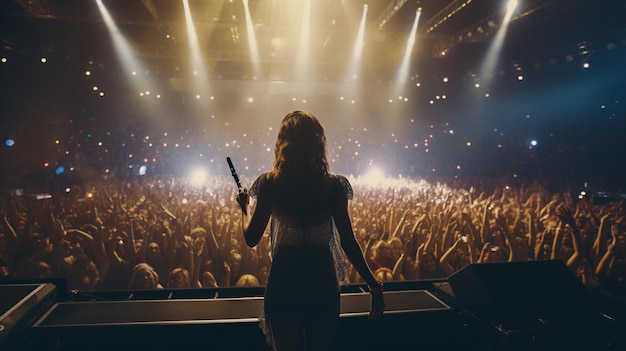 Foto cantante femminile in un nightclub una donna sta cantando con un microfono