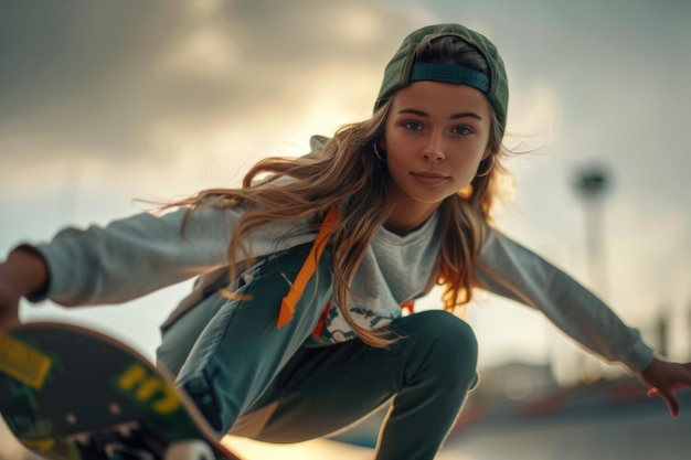 Photo female skateboarder the fearless women carving their mark in the world of skateboarding breaking stereotypes with every kickflip and grind