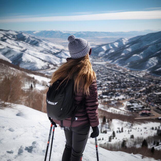 Photo female skier on the mountain in park city utah