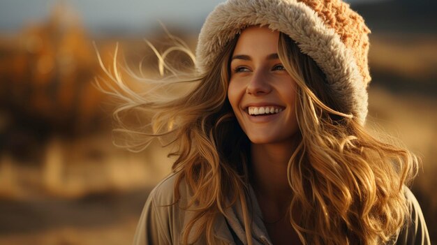 Female smiling happily in the field