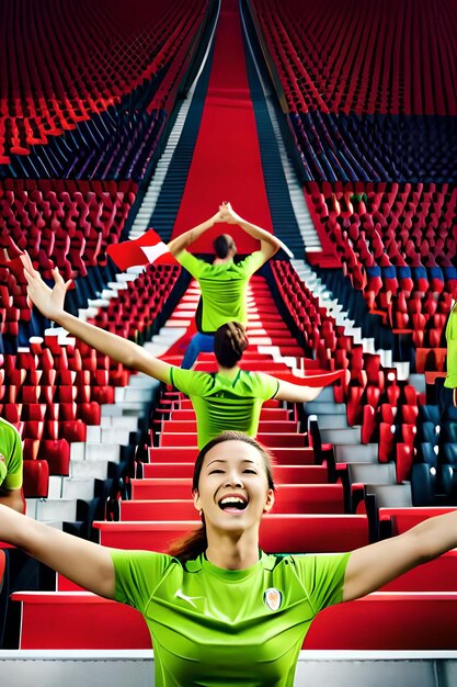 Foto tifosi di calcio femminili allo stadio che celebrano la vittoria godendosi dopo un campionato di calcio