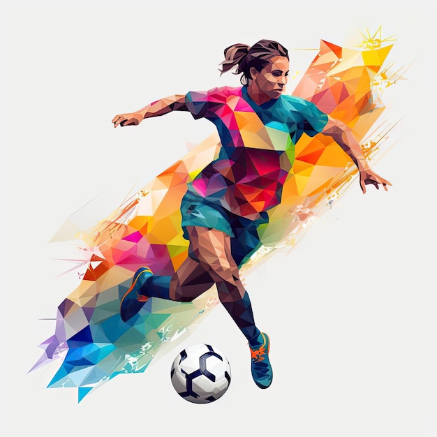 female soccer player silhouette in the style of colorful shapes