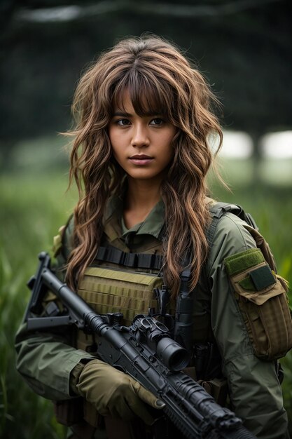 female soldier in routine training