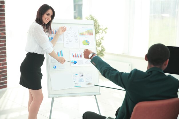 Female speaker making a presentation of a new project