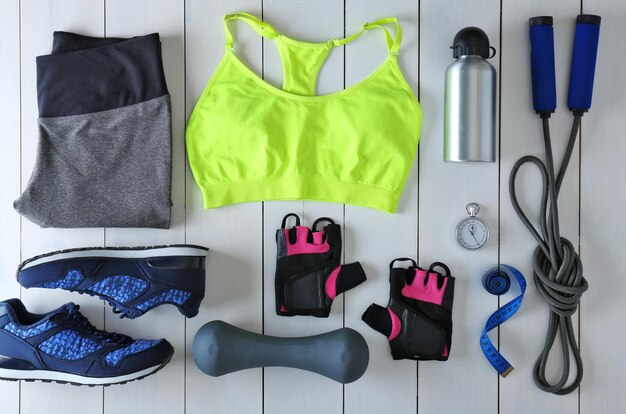 Female sport equipment on a white background