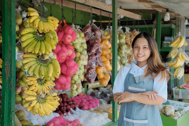 Female Stall Holder At Farmers Fresh Fruits Market