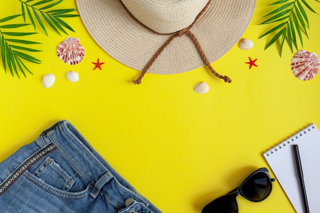 Female Straw Hat, Shorts, Sunglasses, Notepad for entries