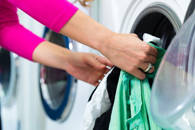 Female student in a laundry