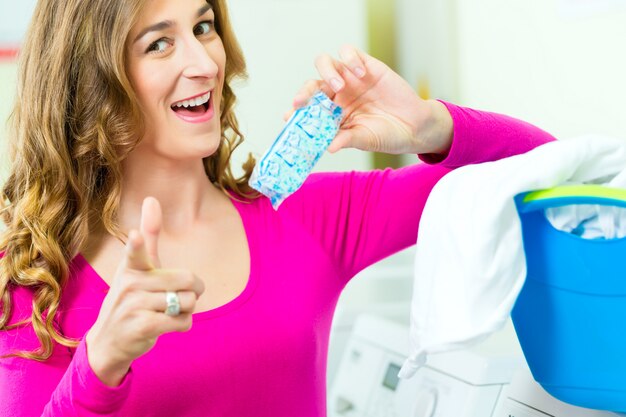 Female student in a laundry