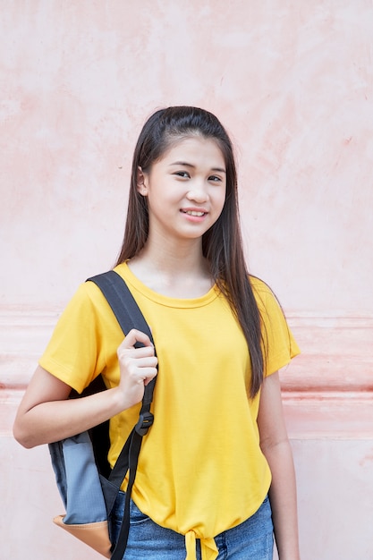 Female student wearing backpack