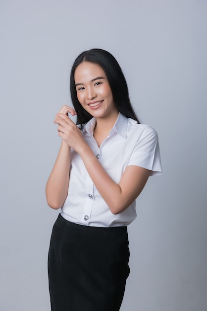 Female student on white