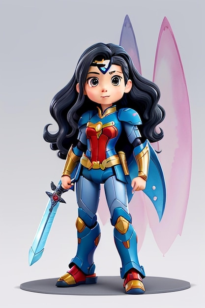 A female super hero with a sword and shield.