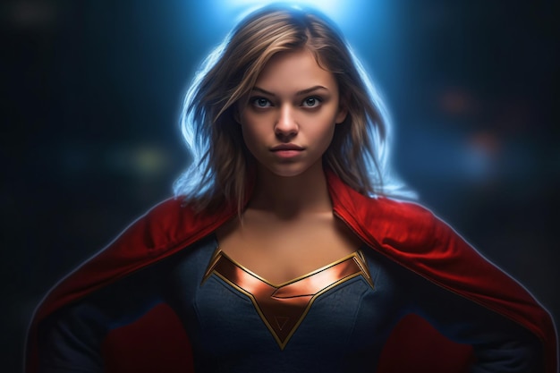 Female Superhero Full Body Standing A Young Smart Beautiful Girl Angry Expressions Running In City S