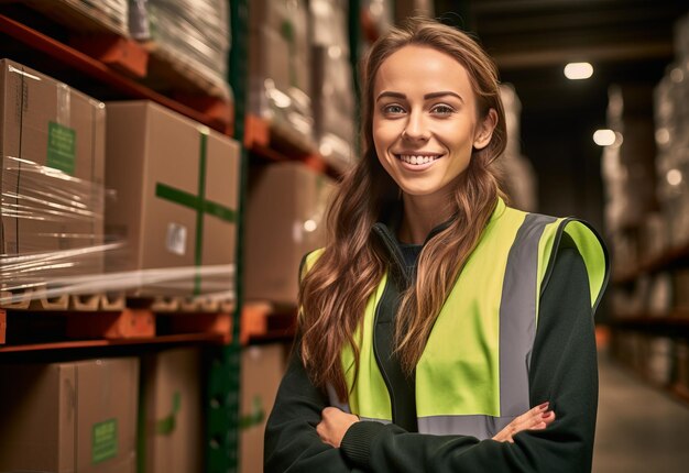 Photo female supervisor standing in warehouse