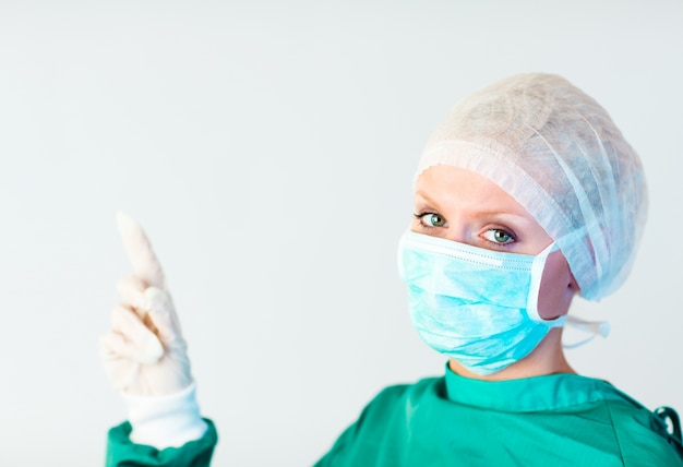 female surgeon looking upwards