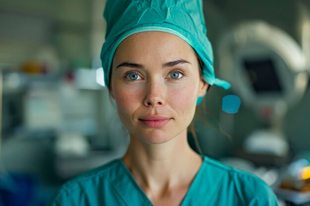 Photo female surgeon in operation theater posing for camera