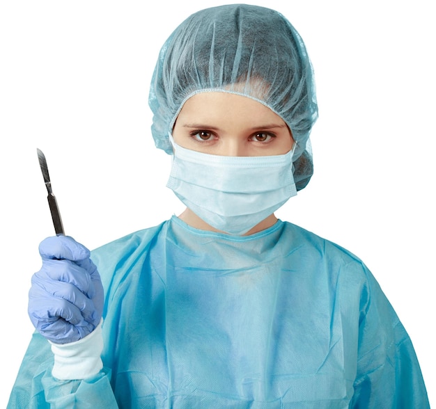 女性外科医の手術用ナイフ - 分離