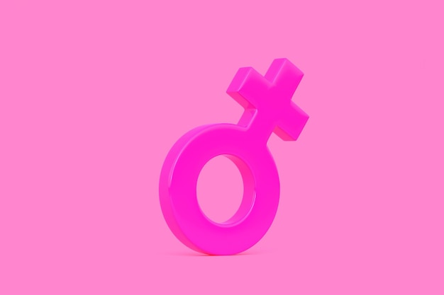 パステル カラーのアイコンで明るいピンクの背景に女性のシンボル 女性シンボル 3 D レンダリング