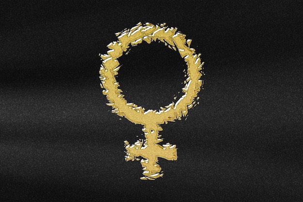 Female symbol, women sign, gender symbol, abstract gold with\
black background