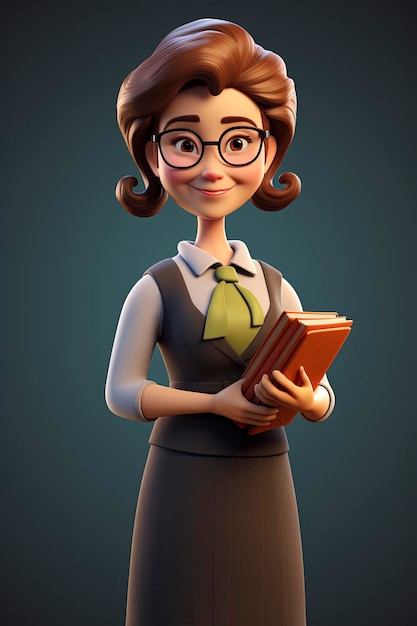Photo female teacher character 3d render 3d pixar style
