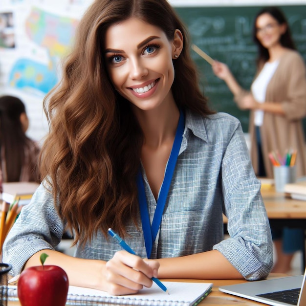 Photo a female teacher dedicated to her work in a classroom on teachers day