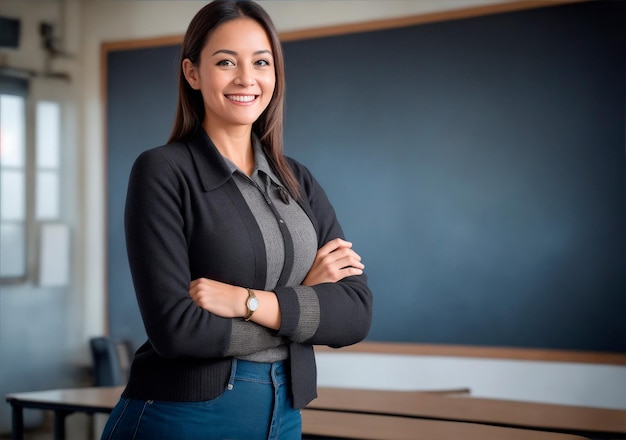 Female Teacher Smiling in a Classroom