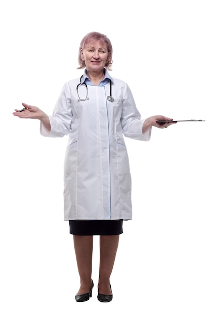 Female therapist with a clipboard isolated on a white