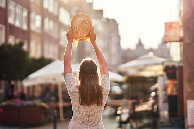 female tourist sightseeing Gdansk Poland in summer