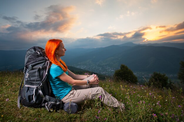 Female tourist with a backpack