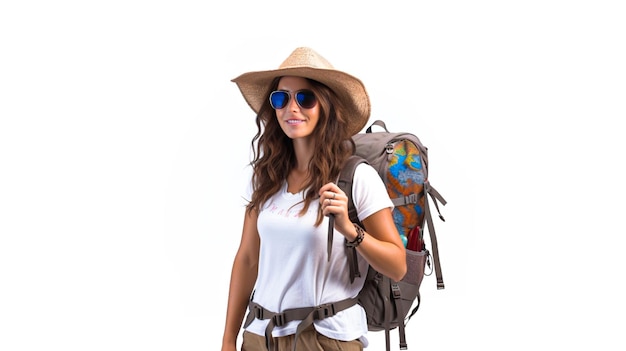 Photo female tourists on hand have a travel map and backpack