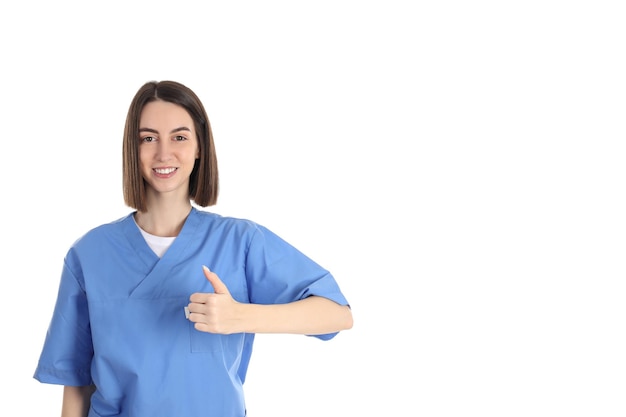 Female trainee nurse isolated on white background