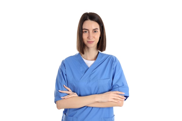 Female trainee nurse isolated on white background