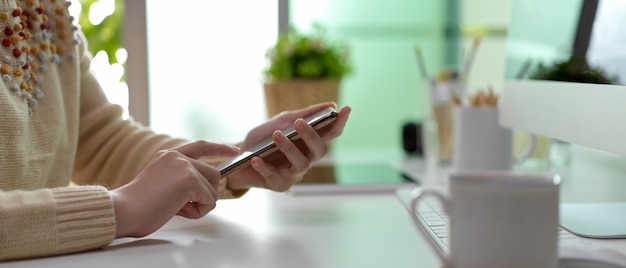 Female using smartphone