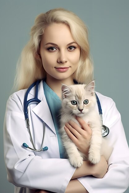 female vet holding a kitten