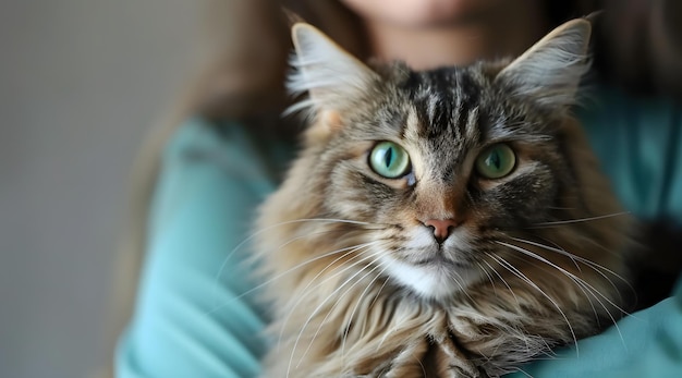 Female veterinarian holds sick cat closeup Diagnostics of pets health clinic concept