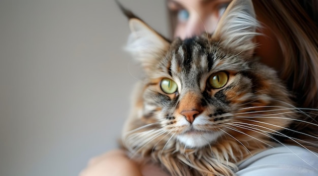 Female veterinarian holds sick cat closeup Diagnostics of pets health clinic concept