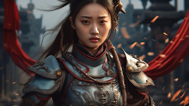 female warrior art chinese girl illustration