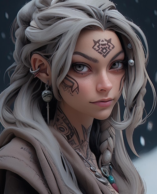 Photo female warrior face tattoo