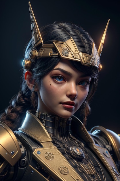 Female warrior wearing gold armor heroic warrior character portrait wallpaper background